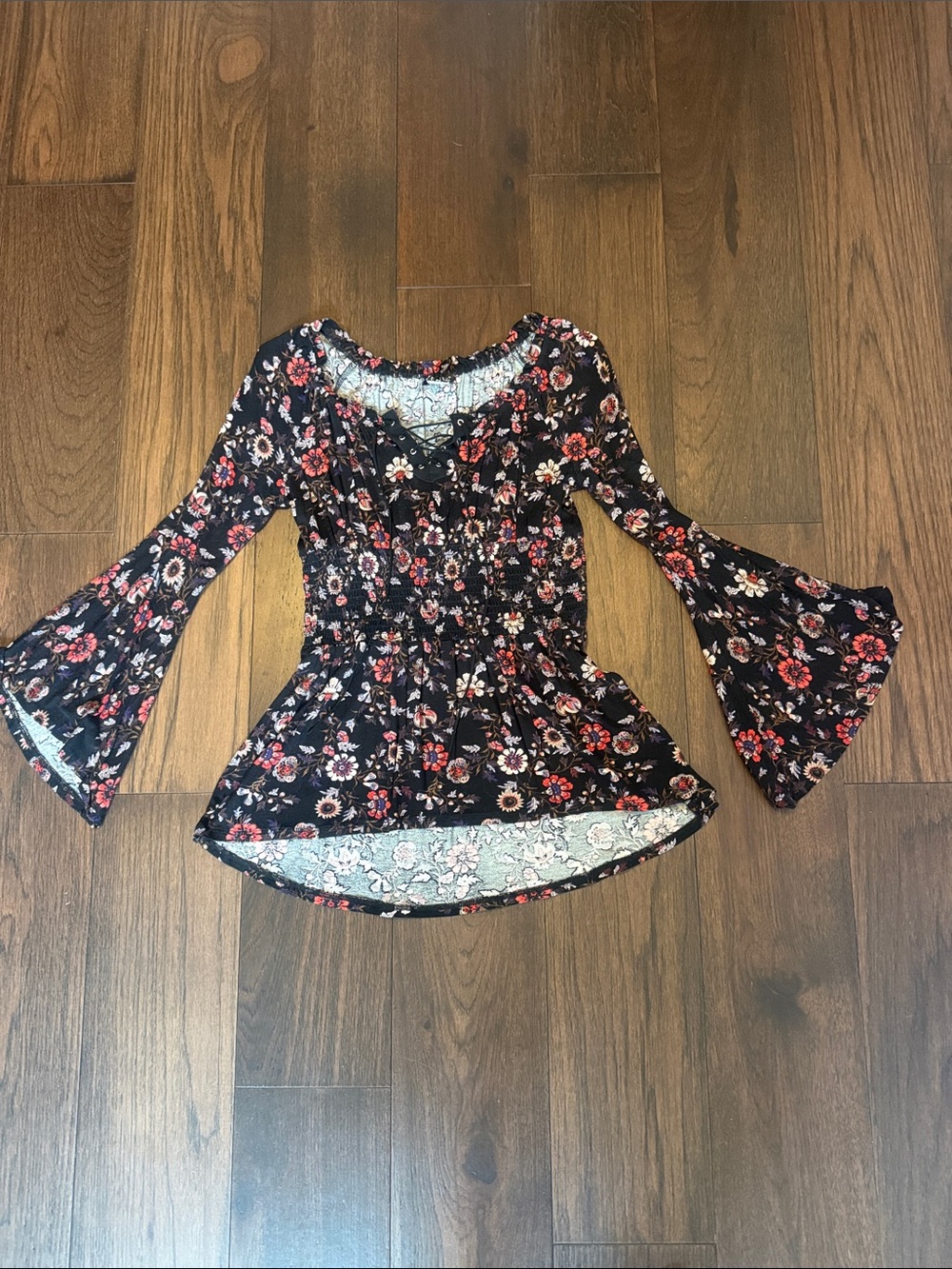 Venus Women’s Black Floral Bell-Sleeve Top